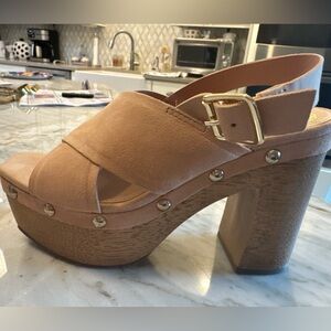Vince Camuto Tan Suede Sandals with Gold Buckle